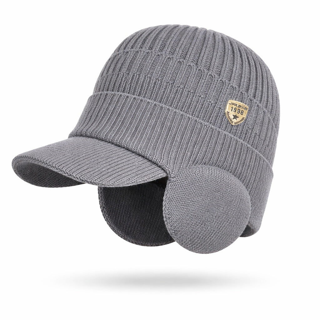 Knit Beanie with Visor and Ear Flaps