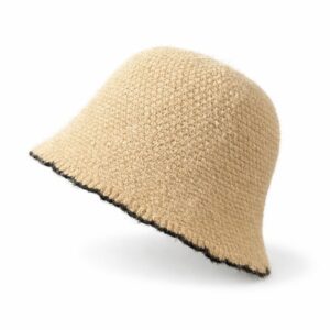 Cotton-Blend Knit Bucket Hat with Contrast Trim