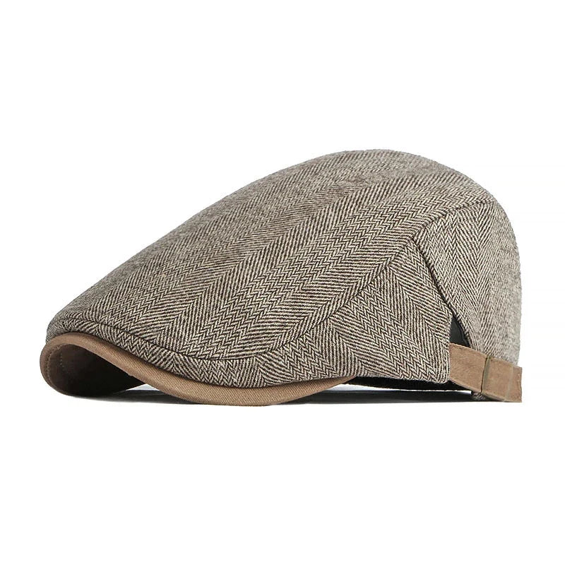 Men's Herringbone Flat Cap with Adjustable Strap