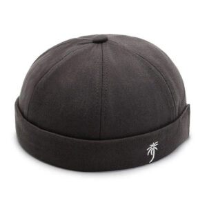 Cotton Docker Beanie with Embroidered Palm Tree