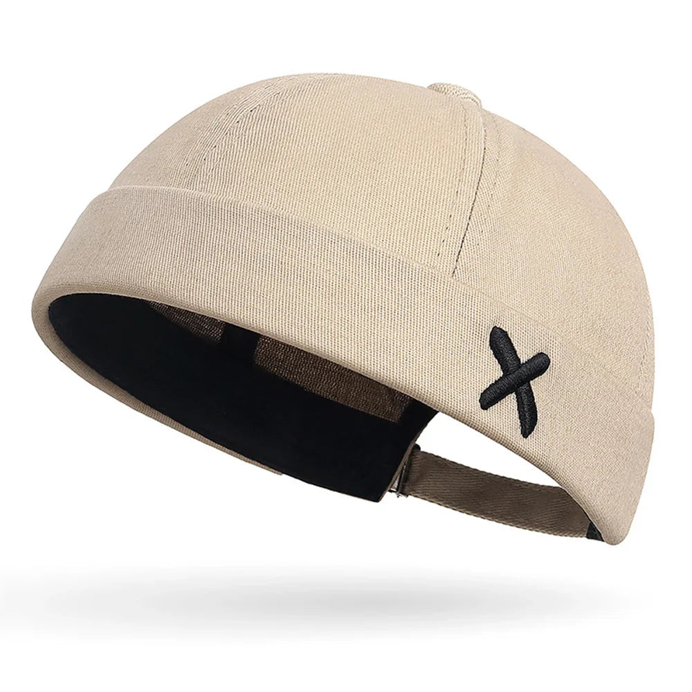 Adjustable Cotton Docker Cap with Cross Embroidery