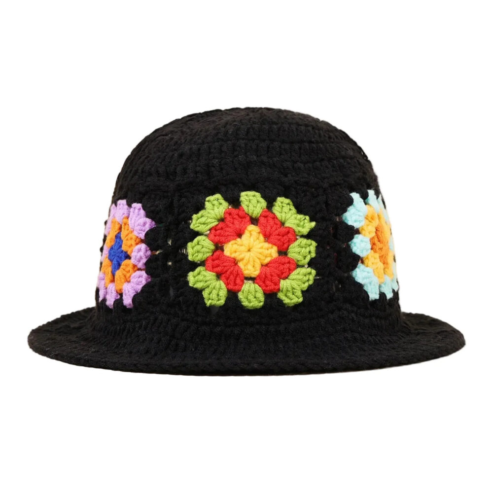 Acrylic Crochet Bucket Hat with Colorful Floral Pattern