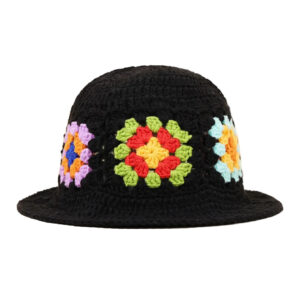 Acrylic Crochet Bucket Hat with Colorful Floral Pattern