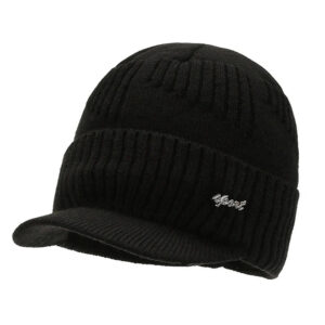 Men's Black Knit Beanie with Brim