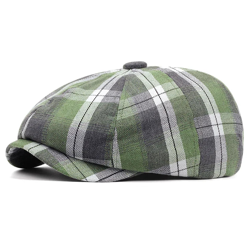 Adjustable Plaid Cotton Newsboy Cap