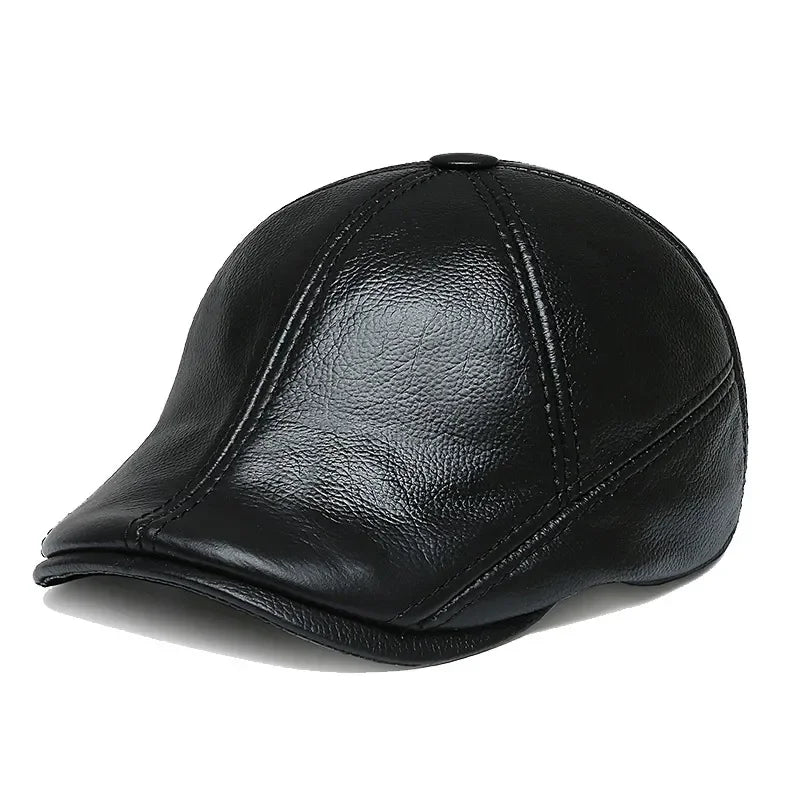 Men's Leather Beret with Ear Flaps