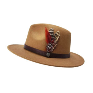 Cotton-Blend Fedora Hat with Decorative Feather