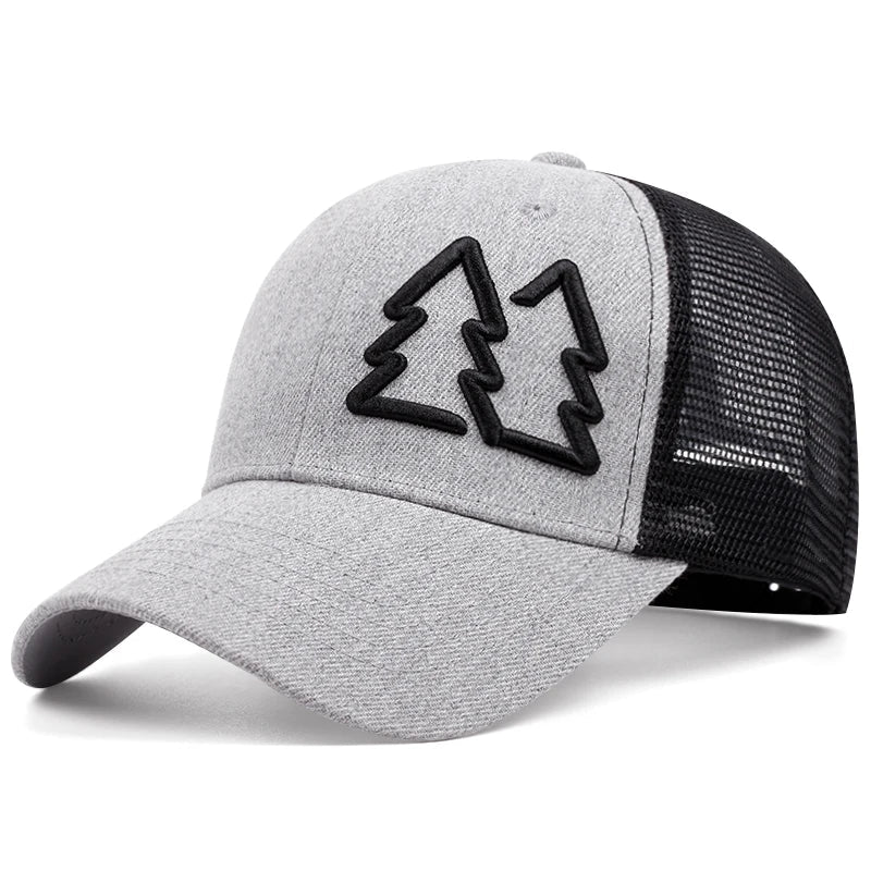 Adjustable Trucker Hat with Embroidered Trees