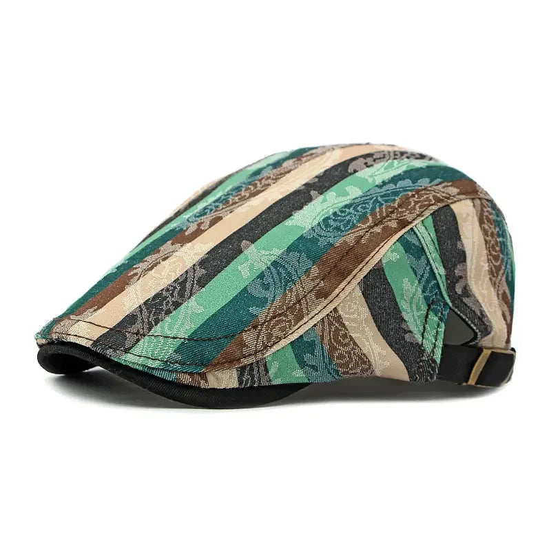 Men's Multicolor Striped Cotton Flat Cap