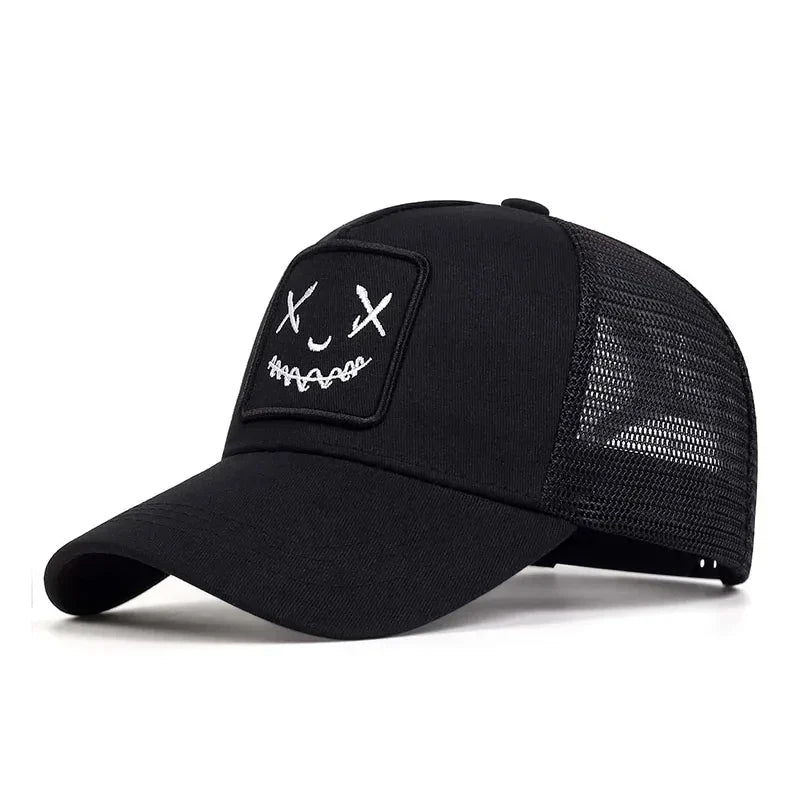 Embroidered Smiley Trucker Hat